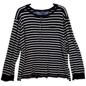 Lauren‎ Ralph Lauren Jean Co. Shirt Womens 3XL Long Sleeve Striped Navy Cotton